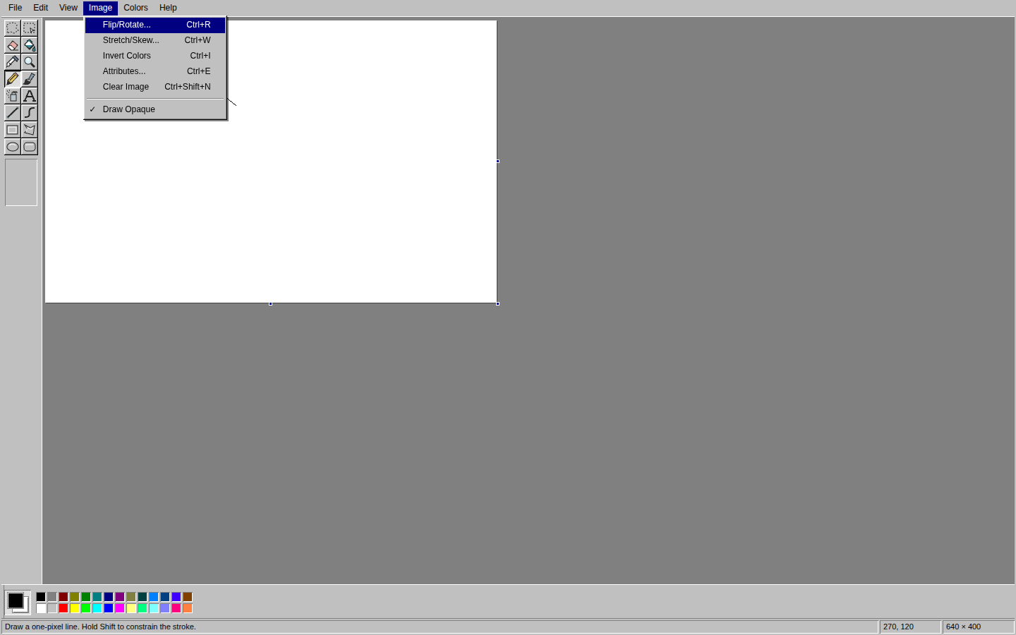 Paint 1995 Image menu over the current drawing