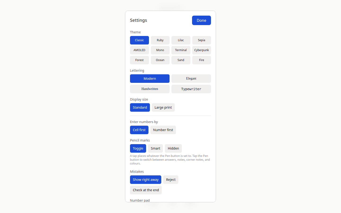 shhdoku.org 3.0.2 Settings for themes, display and input preferences