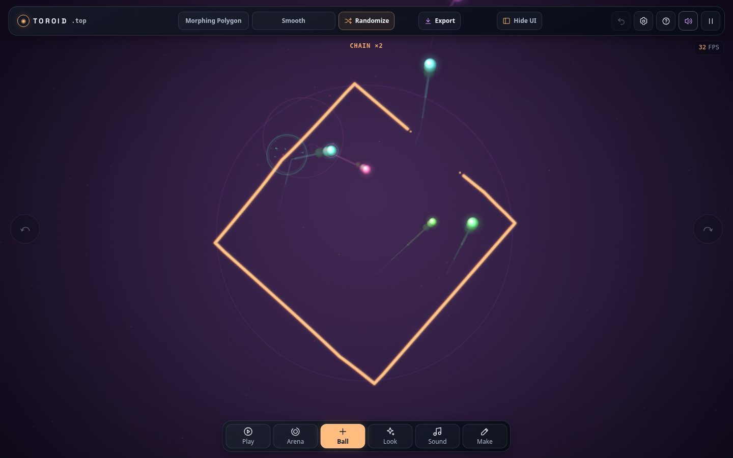 toroid.top 3.0 Pastel Synthwave Morphing Polygon scene with active balls