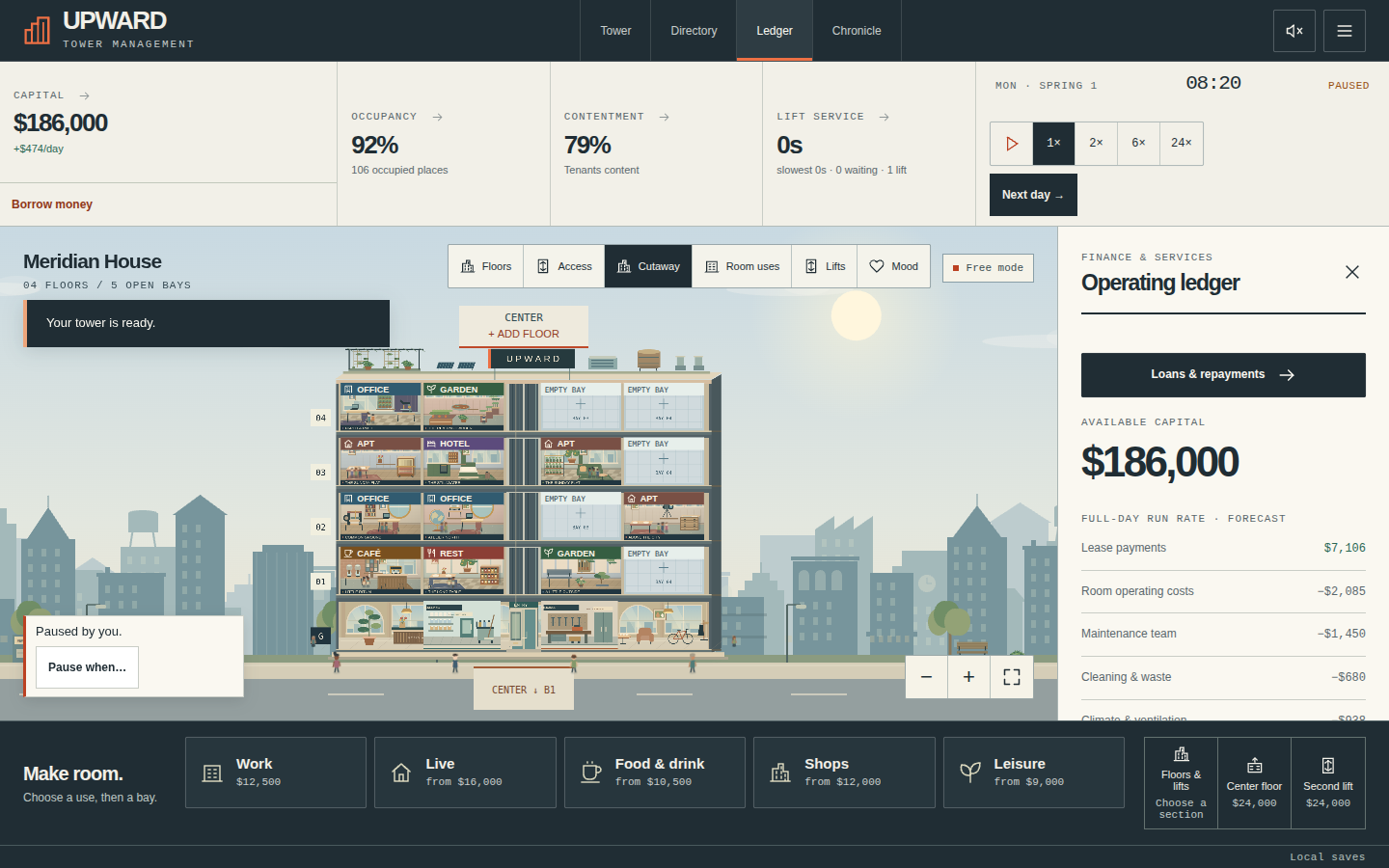 Upward financial ledger with landlord accounts and commitments